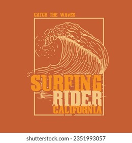 Surfing Rider California typography wave graphic tee