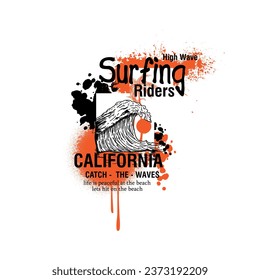 Surfing Riders California Typography gunge verano ola de playa afiche vectorial tac gráfico