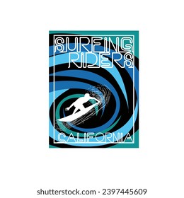 surfing riders California typography poster graphic design retro wave