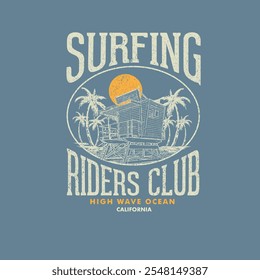 Surfing riders Club Oceano de ondas altas califórnia imprimir verão retro gráfico