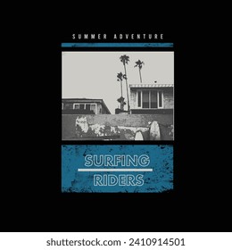 Surfing Riders summer adventure beach text graphic design poster
