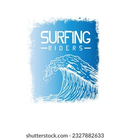 Surfing Riders typography grunge wave illustration t shirt print design