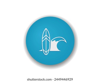 surfing round icon. surfboard and wave. beach vacation, summer and sea sport symbol. vector color illustration for tourism design