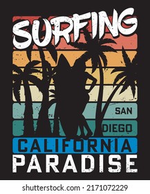 Surfing san Diego California paradise retro vintage t-shirt design