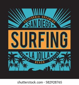 Surfing San Diego Typography Tee Shirt Stock Vector (Royalty Free ...