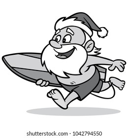 Surfing Santa Illustration - A vector cartoon illustration of a Santa with a Surf Board.