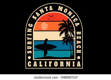 surfing santa monica beach california color orange cream and blue