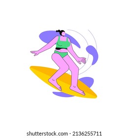 Ilustración vectorial abstracta de la escuela de surf. Programa de semana de surf para niños, zona segura, instructor certificado, alquiler de tablas de surf y trajes de moto, metáfora abstracta de alojamiento en el campamento escolar.