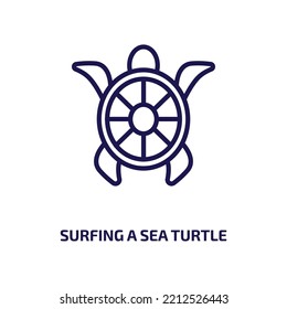 surfing a sea turtle icon from culture collection. Thin linear surfing a sea turtle, surfing, surfboard outline icon isolated on white background. Line vector surfing a sea turtle sign, symbol for web