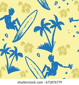 Surfing Seamless Patern With Coconut Trees 