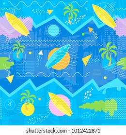 Surfing Seamless Pattern. Geometric Abstract bright summer background for design banners, covers, posters.