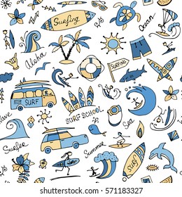 Surfing seamless pattern, sketch for your design