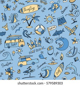 Surfing seamless pattern, sketch for your design