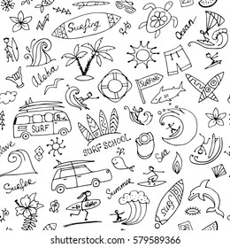 Surfing seamless pattern, sketch for your design