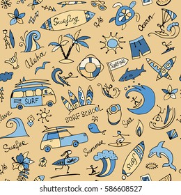 Surfing seamless pattern, sketch for your design