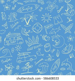 Surfing seamless pattern, sketch for your design