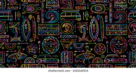 Surfing seamless pattern. Tribal elements for your design