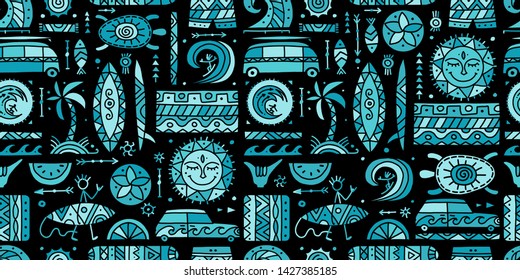 Surfing seamless pattern. Tribal elements for your design