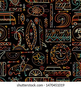 Surfing seamless pattern. Tribal elements for your design