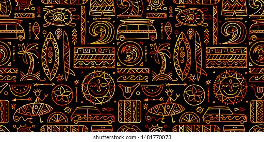 Surfing seamless pattern. Tribal elements for your design