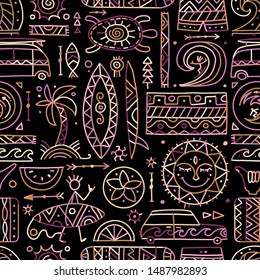 Surfing seamless pattern. Tribal elements for your design