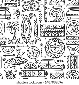 Surfing seamless pattern. Tribal elements for your design