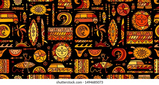 Surfing seamless pattern. Tribal elements for your design