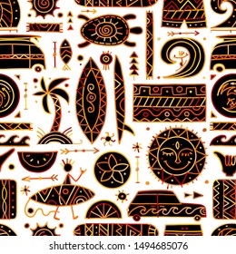 Surfing seamless pattern. Tribal elements for your design