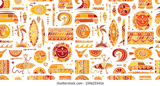 Surfing seamless pattern. Tribal elements for your design