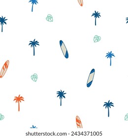 surfing seamless pattern.Surfboard, palm tree vector print.Fun t-shirt design for fashion fabrics, textile graphics, print.