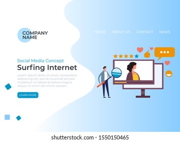 Surfing searching internet connection concept. Vector flat graphic design cartoon illustration