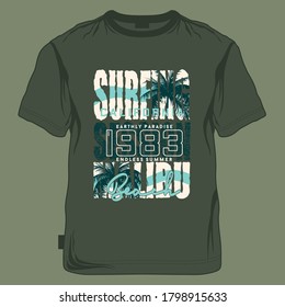 Surfsession, Apfelstypografie von Shirts mit tropischen Palmen, Vektorgrafik