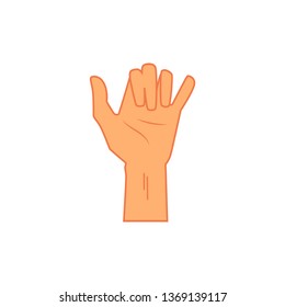 Surfing shaka hand sign, icon in flat cartoon style. Hang loose hand gesture, isolated vector illustration on white background.