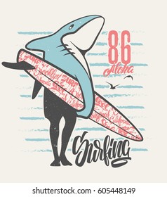 Surfing Shark - Print for apparel vector illustration