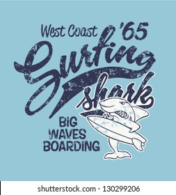 Surfing Shark - Print for boy apparel in custom colors - grunge effect in separate layer