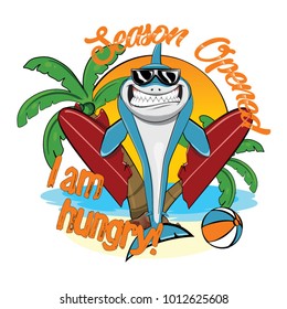 Surfing shark - Vector artwork for children wear in custom colors, separate layer, print and banner, shirt design