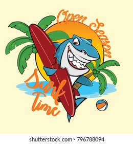 Surfing shark - Vector artwork for children wear in custom colors, separate layer, print and banner, shirt design