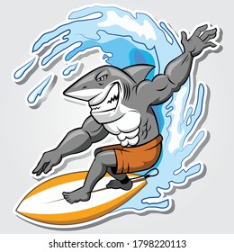 Surfing Shark vector Illustration for mascot, team, club, sport, school etc 