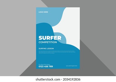 surfing shop flyer design template. summer surfing poster leaflet design.
a4 template, brochure design, cover, flyer, poster, print-ready