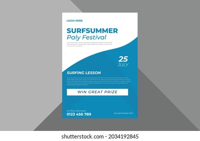 surfing shop flyer design template. summer surfing poster leaflet design.
a4 template, brochure design, cover, flyer, poster, print-ready