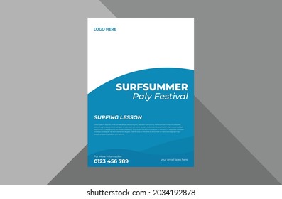 surfing shop flyer design template. summer surfing poster leaflet design.
a4 template, brochure design, cover, flyer, poster, print-ready