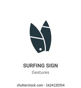 Surfing sign glyph icon vector on white background. Flat vector surfing sign icon symbol sign from modern gestures collection for mobile concept and web apps design.