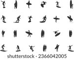 Surfing Silhouette, Surfer Silhouette, Surf Silhouette, Surfing Vector, Surfer Svg, Women Surfing Silhouette, Surfboarding Vector Silhouettes -V01.