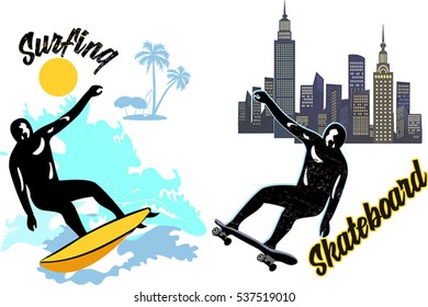 surfing and skateboard