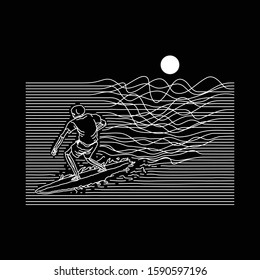 Surfing Skeleton Lines Graphic Illustration Vector Art T-shirt Design