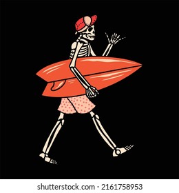 Surfing Skeleton Tattoo Vector Design