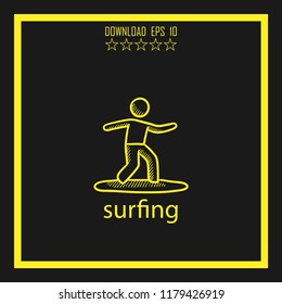 surfing sketch vector icon
