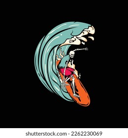 ilustración del vector de la playa del cráneo de surf