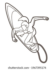 Surfing Sport Female Player Cartoon Outline Graphic Vector