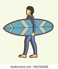 Surfing Sport Male Player Cartoon Graphic Vector